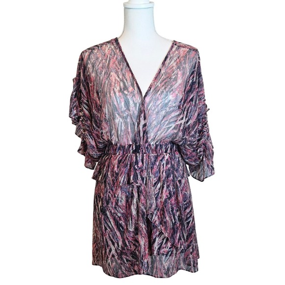 IRO Dresses & Skirts - IRO Buoux Dress Metallic Ruffle Tiered Flutter Sleeve Pink Black Parisian 34